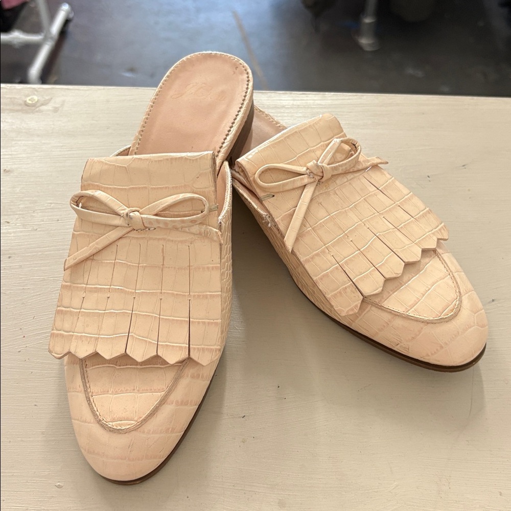 J. Crew Beige Embossed Leather Loafers Cream - Picture 2 of 5